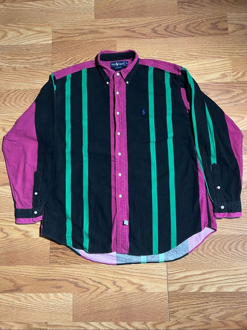 Vintage Ralph Lauren Men’s Colorblock Striped Flannel Button Shirt XL